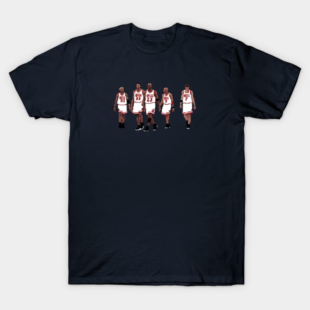 Bulls Pixel 5, Michael Jordan, Scottie Pippen, Toni Kukoc, Dennis Rodman, Ron Harper T-Shirt by qiangdade